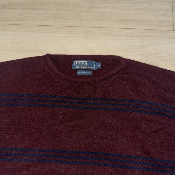 Vintage Polo Ralph Lauren Burgundy Striped Lambswool Roll Neck Sweater XL Casual - Picture 8 of 8